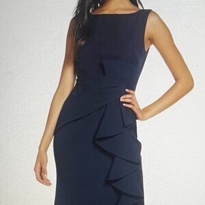 ELIZA J Women’s Size 14 Cascading Sleeveless Ruffle Front Navy Blue Gown Dress